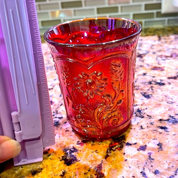 Carnival Glass Tumbler 
Field Flower Pattern 
Red Iridescent Color - Picture 1 of 6